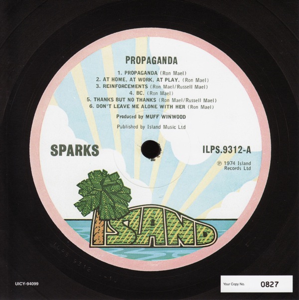 original label design a, Sparks - Propaganda +3